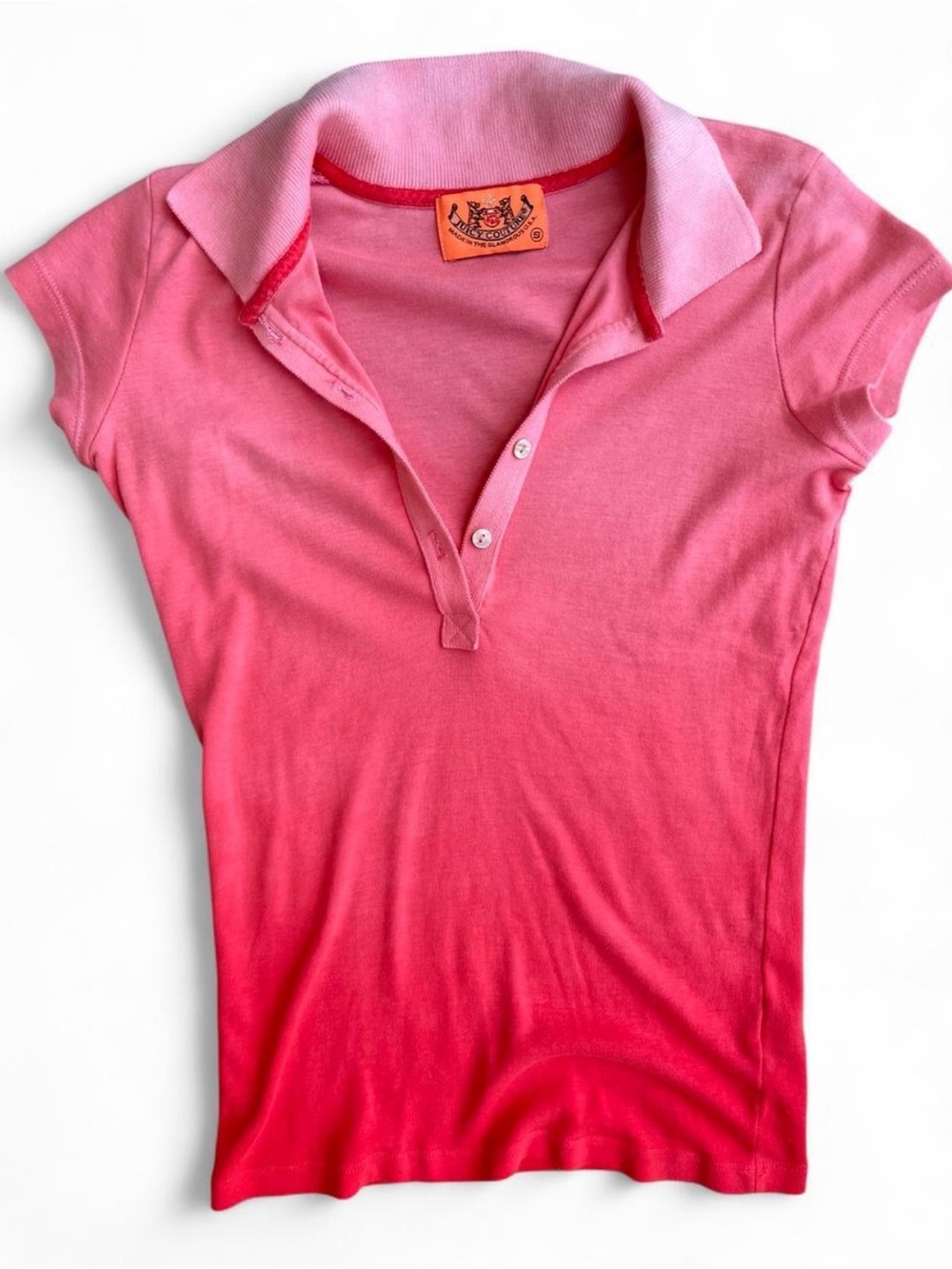 Vintage Y2K Juicy Couture Pink Ombré Baby Tee Polo Sz S Preppy Cute